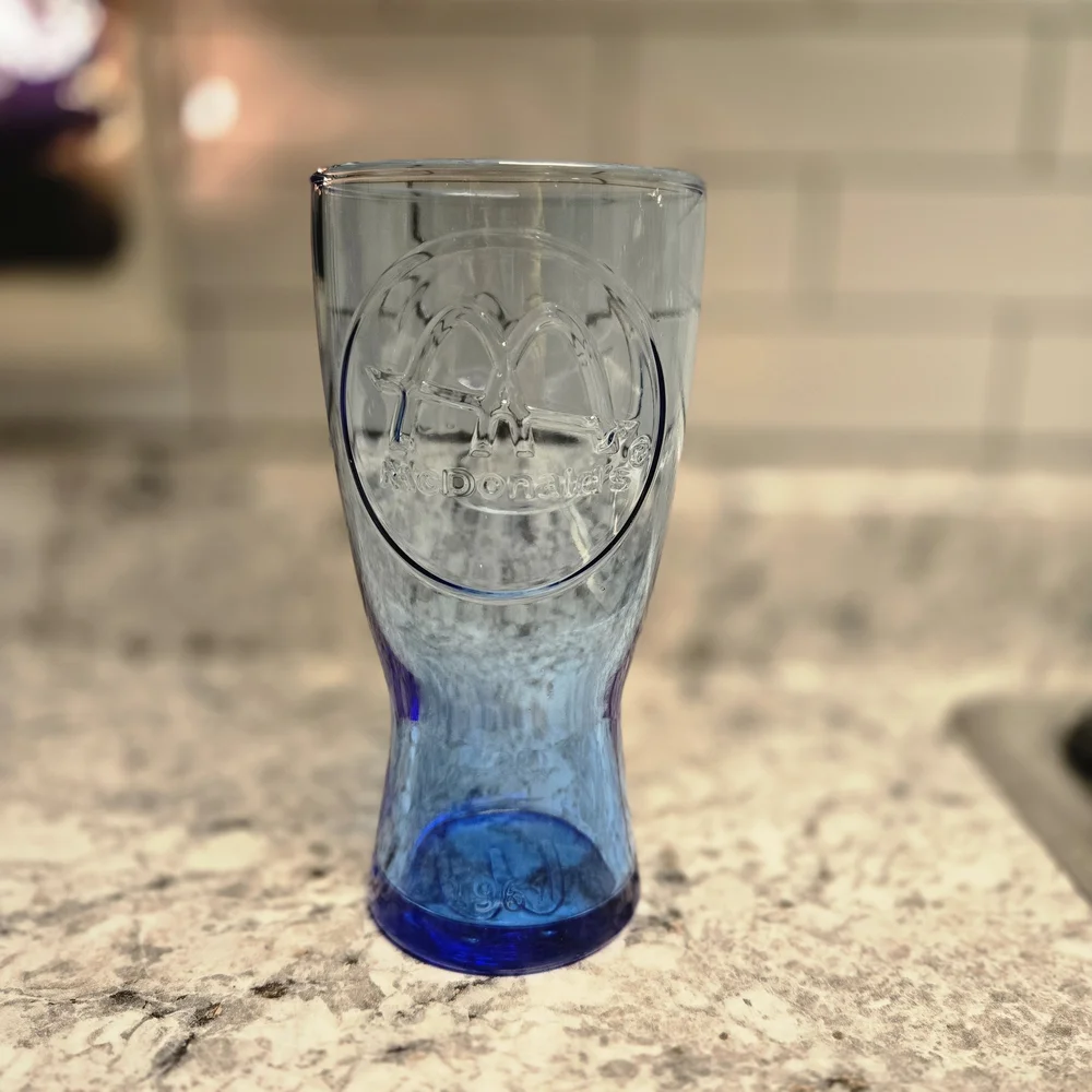 McDonalds Coca-Cola Style Blue Glass Tumbler 1961 Vintage Style (2003) Cup